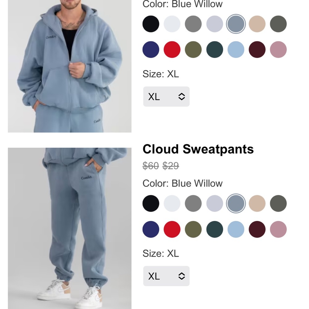 Blue Willow Hoodie and Sweatpants Set Comfrt size XL